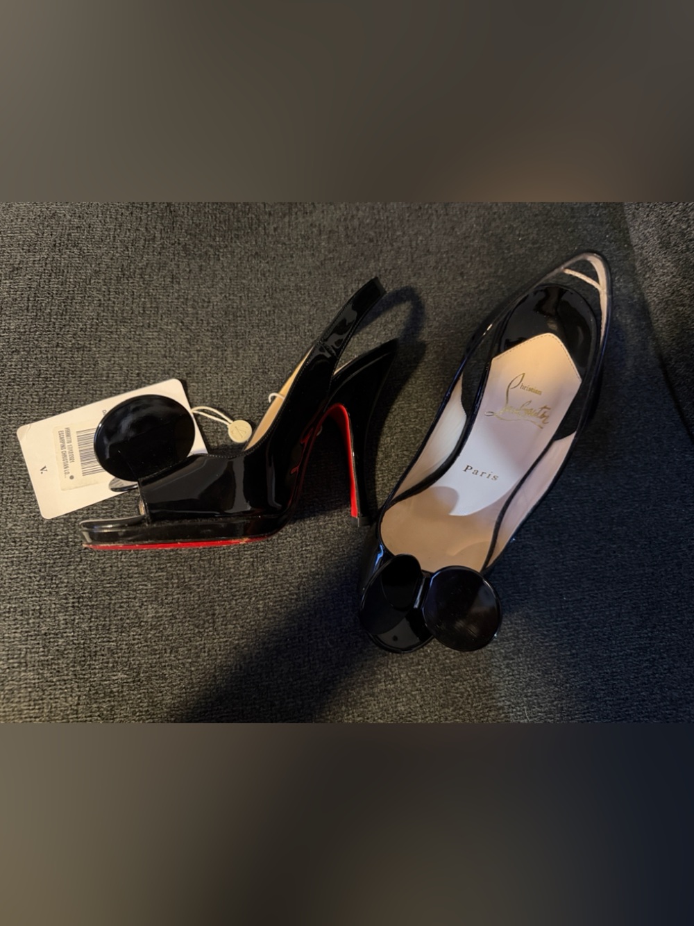 Christian Louboutin Miss Mouse Black Patent Leather Peep-Toe Heels